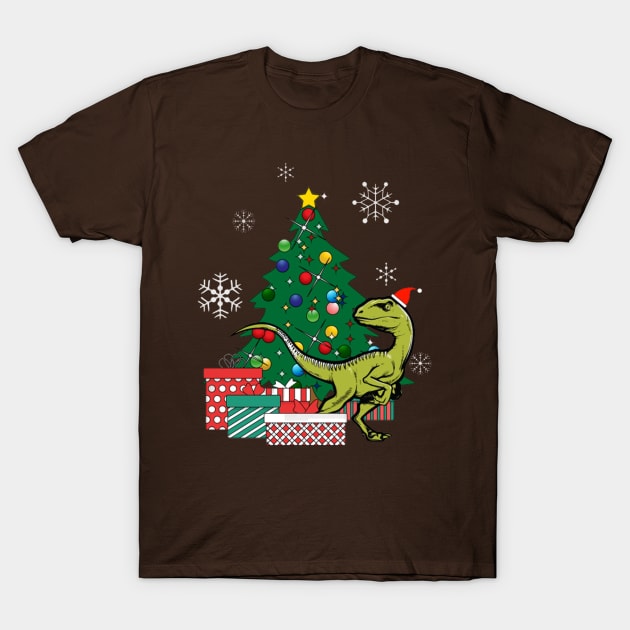 Velociraptor Around The Christmas Tree T-Shirt by squids_art